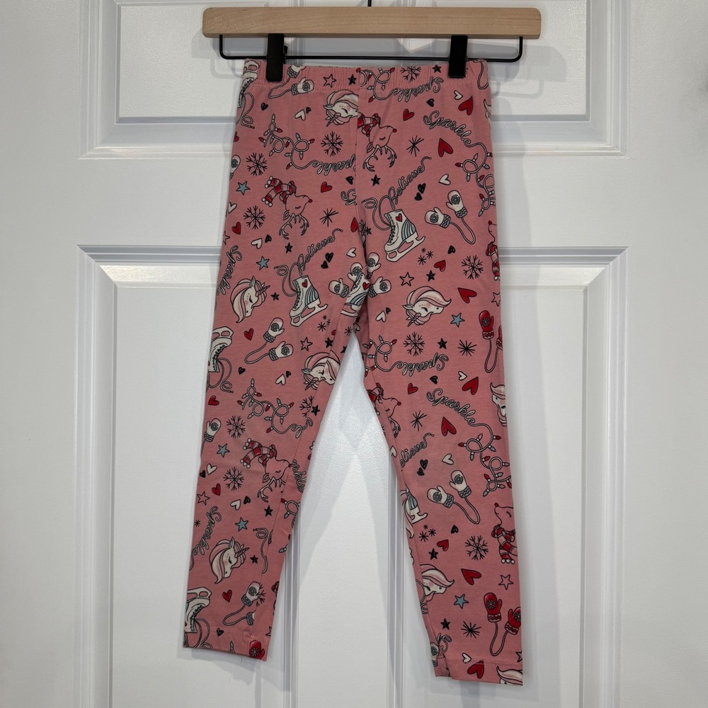 Girls Leggings Size 7 Sparkle‎ Unicorns Believe Ice Skates Pink Cute